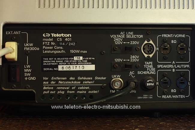 Ampli-Tuners Cassette TELETON CS 401,dos de l'appareil,
